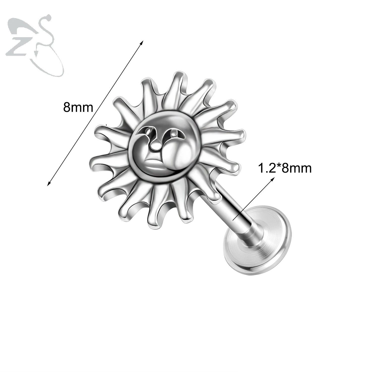 ZS 1PC 16G Frog Bee Skull Lip Stud Stainless Steel Monroe Lip Labret Piercing Moon Cat Cartilage Stud Earring Helix Piercing 8mm