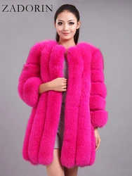 ZADORIN S-4XL ฤดูหนาวหรูหรา Faux Fox ขนสัตว์ Slim ยาวสีชมพูสีแดงสีฟ้า Faux Fur Jacket ผู้หญิงเสื้อขนสัตว์ปลอม Manteau Fourrure