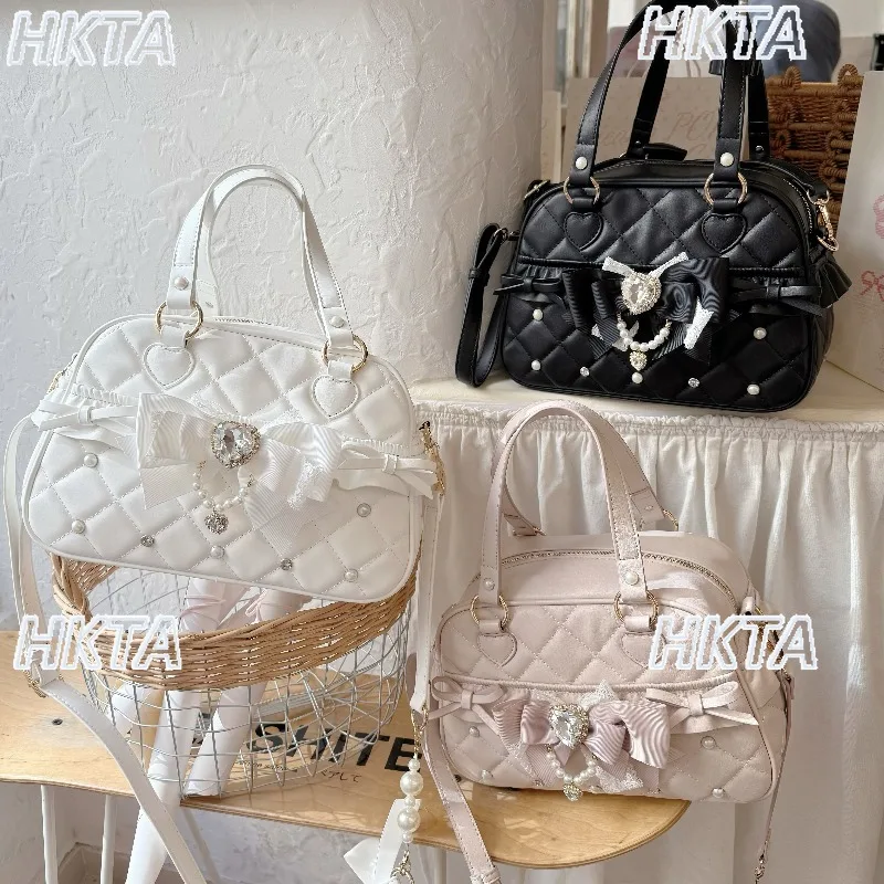 Japanese Sweet Girls Lace Love Diamond Crossbody Backpack Bag 2026 New Cute Princess Lolita Bag Temperament Shoulder Bag Women