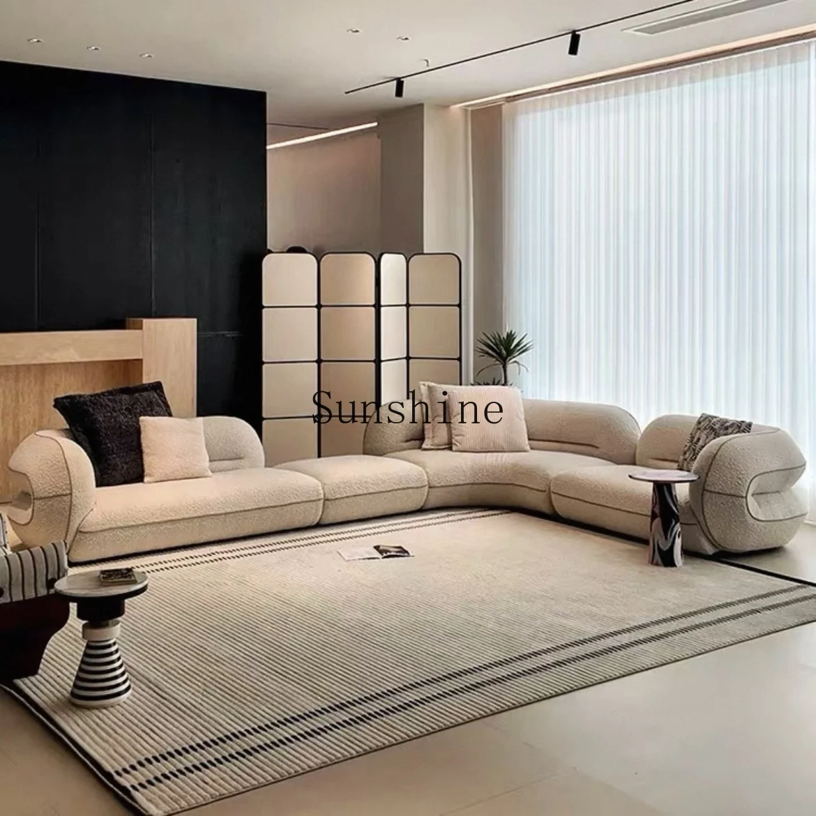 Italian minimalist fabric module, high-end straight row corner sofa living room cream style design