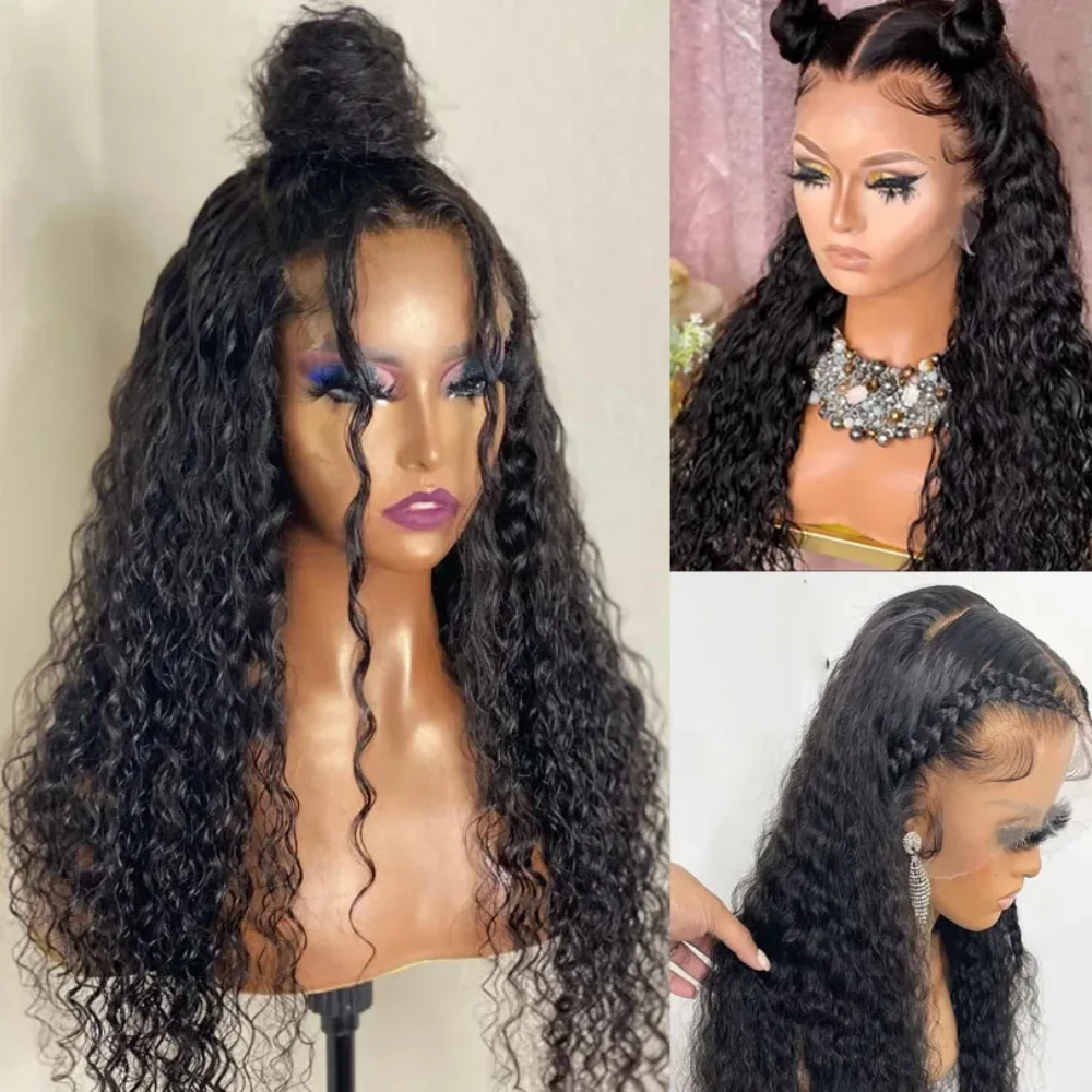 

Черные кудрявые парики без клея, 26 дюймов, 180% плотность, 13*4*1, с кружевной передней частью, для женщин, с детским волосом, из синтетического волокна, для повседневной носки