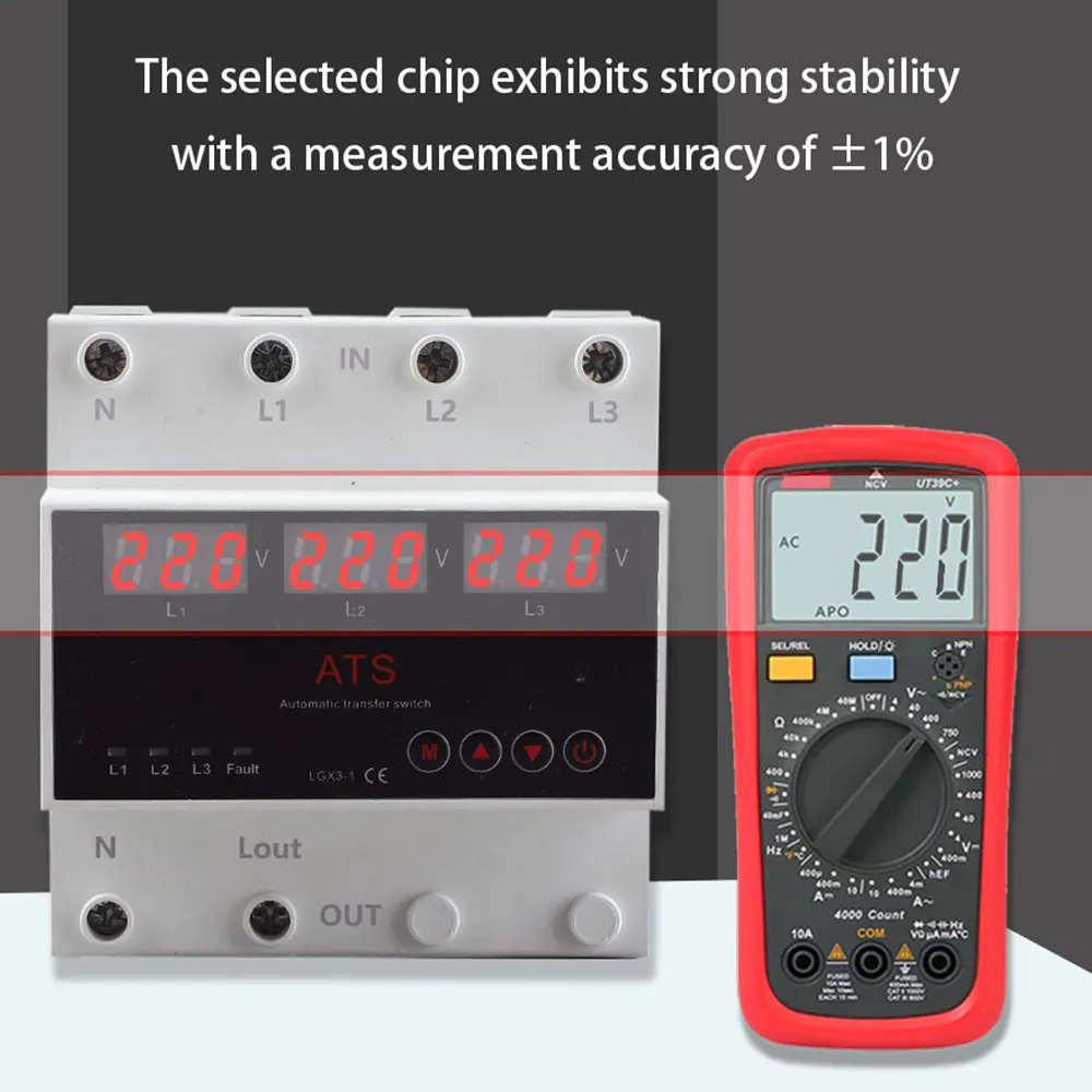 63A 100A 3 phase 3P+N Din rail phase selector adjustable Over and Under Voltage current protection Monitor Relays Protector 220V