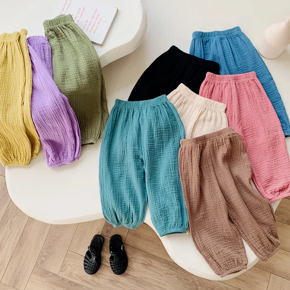 Children's Cotton Mosquito Repellent Pants Spring and Summer Thin Pants for Boys and Girls Loose Bloomers Versatile Pants