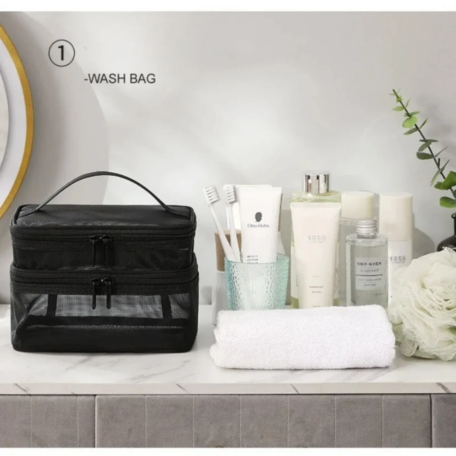 Travel Mesh Wash   Makeup Organizer Cosmetics Make  Skincare Box Plastic Container Handbag  Women Men Bathroom