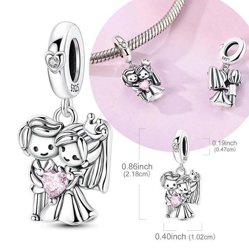 

Оригинальный кулон из серебра 925 пробы с розовым цирконом, подвеска для молодоженов, подходит для оригинальных браслетов и ожерелий, для женщин, подарок для самостоятельного изготовления украшений.