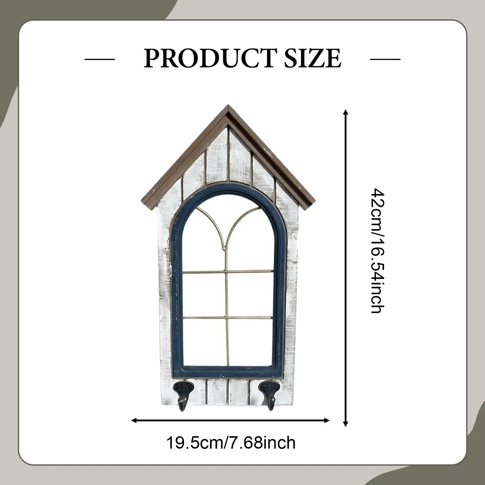 Rustic Window Frame Wall Decor, Multipurpose, Vintage with 2 Hooks Faux Window Ornament for Indoor, Outdoor Decor
