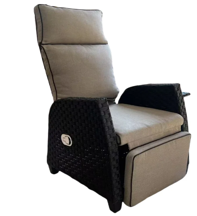Outdoor Rattan Recliner Chair With Adjustable Backrest PE Wicker Garden Lounge Chair With Cushion For Balcony Patio