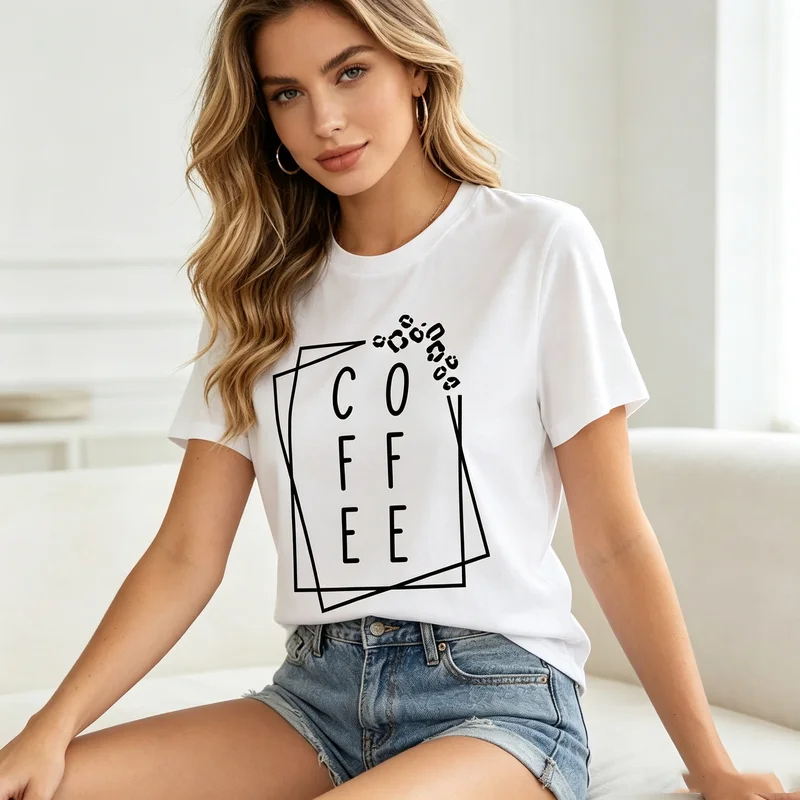 Coffee Bean Line Art Print T Shirt Men Women Minimal Coffee Short Sleeve Cotton Tees  Oversized T Shirt Y2k Top Harajuku