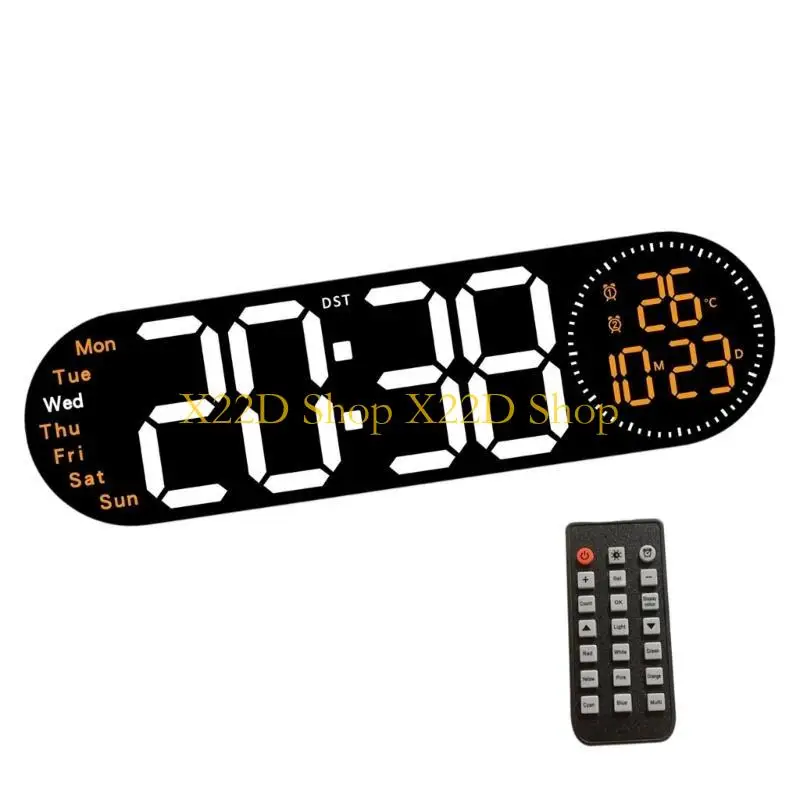 X22D Large LED Wall Clock with Remote Control and Count Down Function 2 Alarms Temperature for Students and Professional