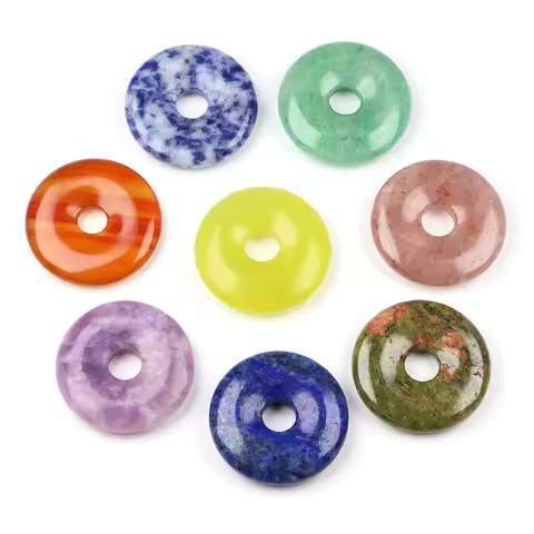 30MM Natural Stones Donut Healing Crystals Amethyst Tiger Eye Lapis Lazuli Round Gemstones Energy Mineral Crafts DIY Accessories