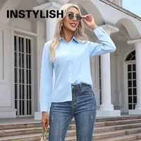 Women Elegant Solid Button Shirt Chiffon Blouse Spring Summer Casual Solid Long Sleeve Turn Down Collar Tunics OL Shirt Tops 2