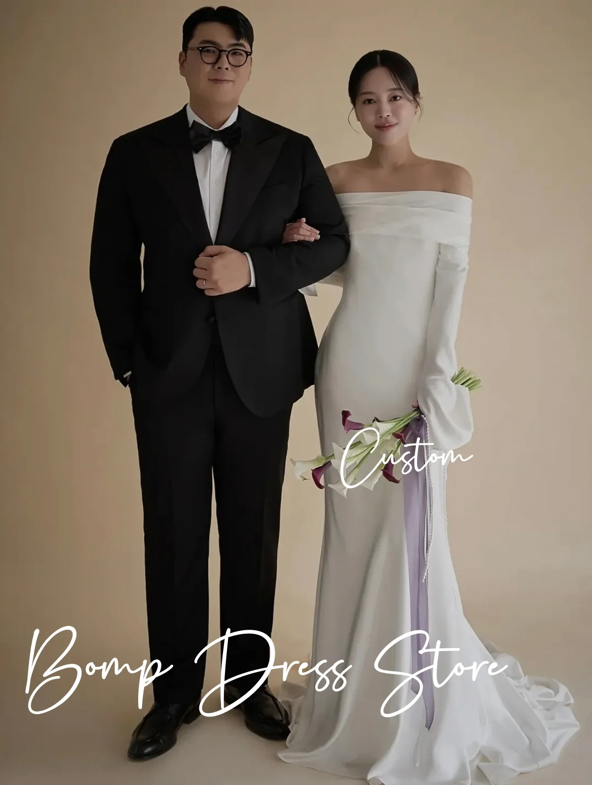 

BOMP Elegant Mermaid Wedding Dresses Off Shoulder Ivory Evening Dresses Korea Photo Shoot Bridal Reception Gown Customized