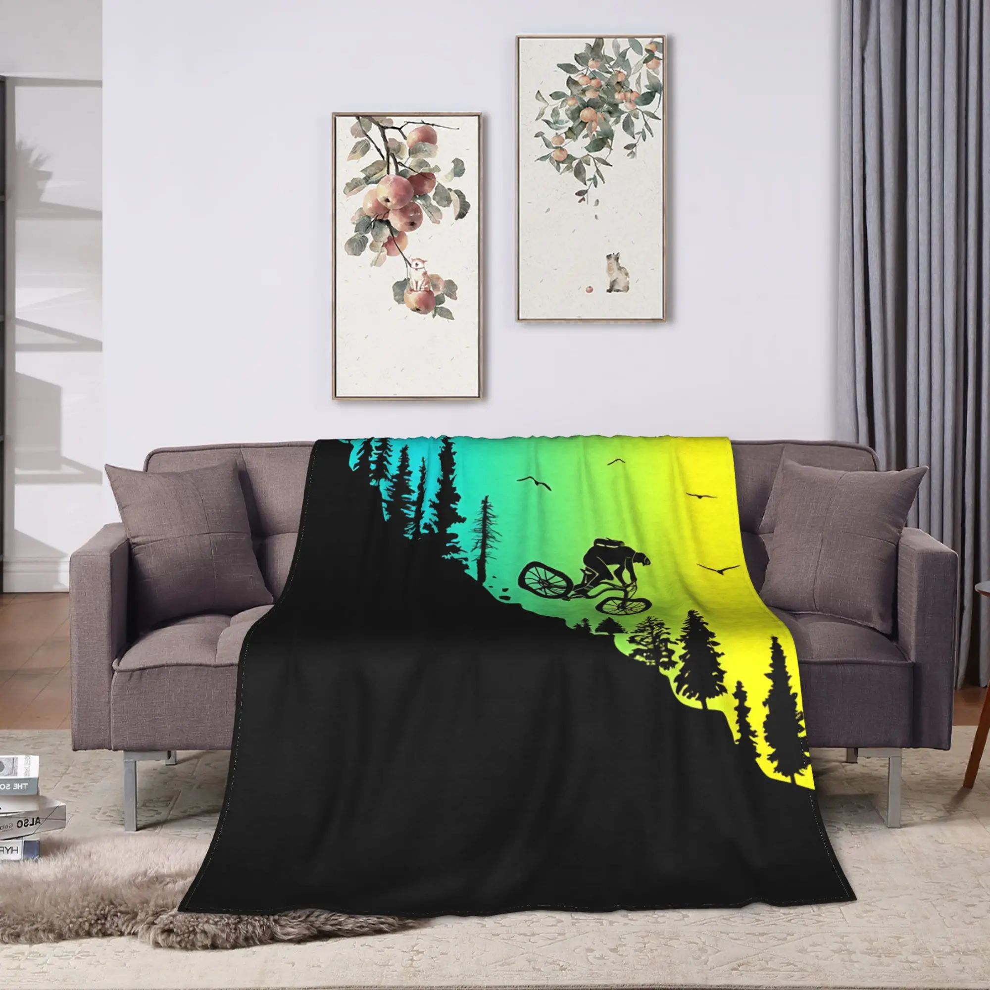 Super Warm Blanket Cycling On The Mountain Bike Throw Blanket  Mtb Bike Track Flannel Bedspread For Couch Chair Sofa Bed Cover