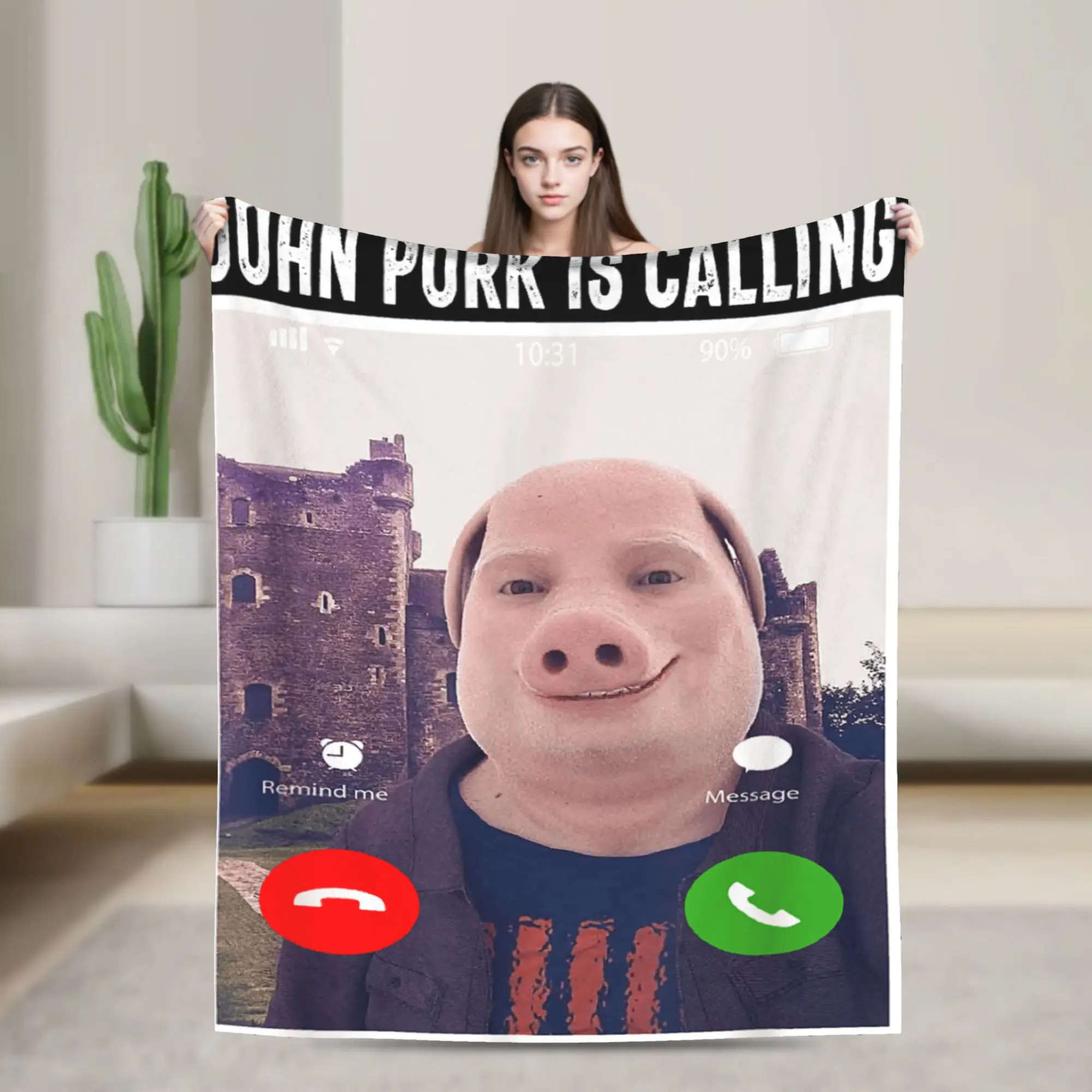 John Pork Answer Call Phone Blanket  Warm Soft Fashion Plush Throw Blanket For Couch Chair Flannel Bedspread Bed Cover