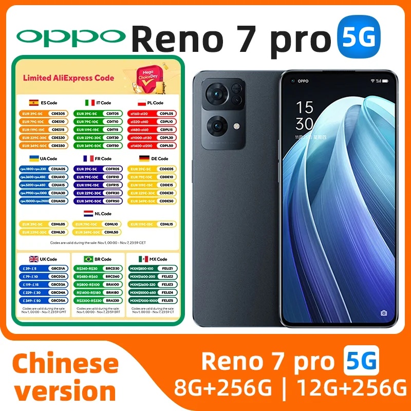 

oppo Reno7pro 5G Android Unlocked 6.55 inch 12GB RAM 256GB ROM All Colours in Good Condition Original used phone