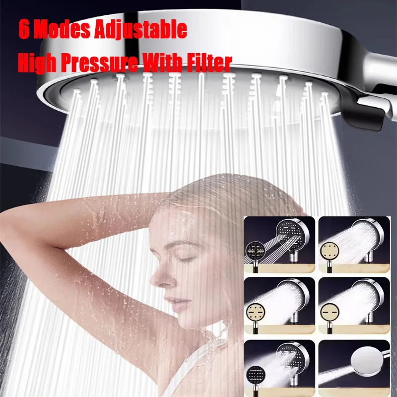 

Adjustable Shower Head 6 Mode Rainfall Shower Large Flow Showerhead High Pressure Water Saving Shower Mixer Bathroom Accessories