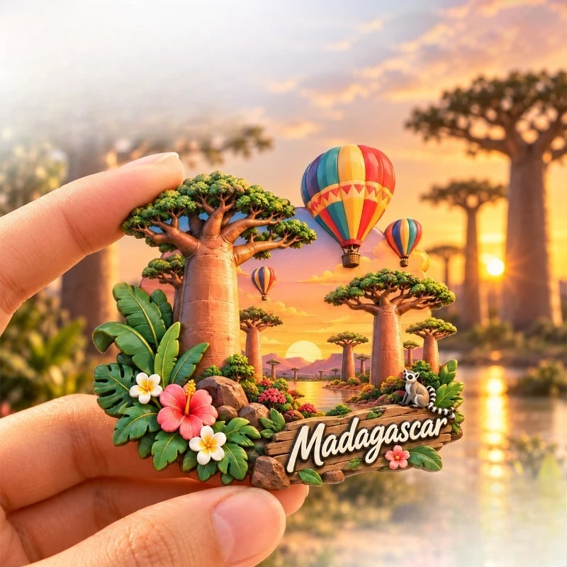 Madagascar Baobab Balloon Fridge Magnet - Dreamy 3D African Souvenir Unique Travel Gift for Nature & Adventure Decor