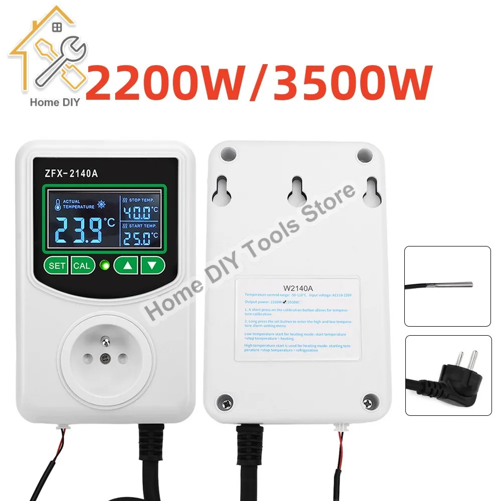 Digital Temperature Controller Socket Outlet EU Plug High Power Thermostat With Timer Switch Sensor Probe Heating Cooling