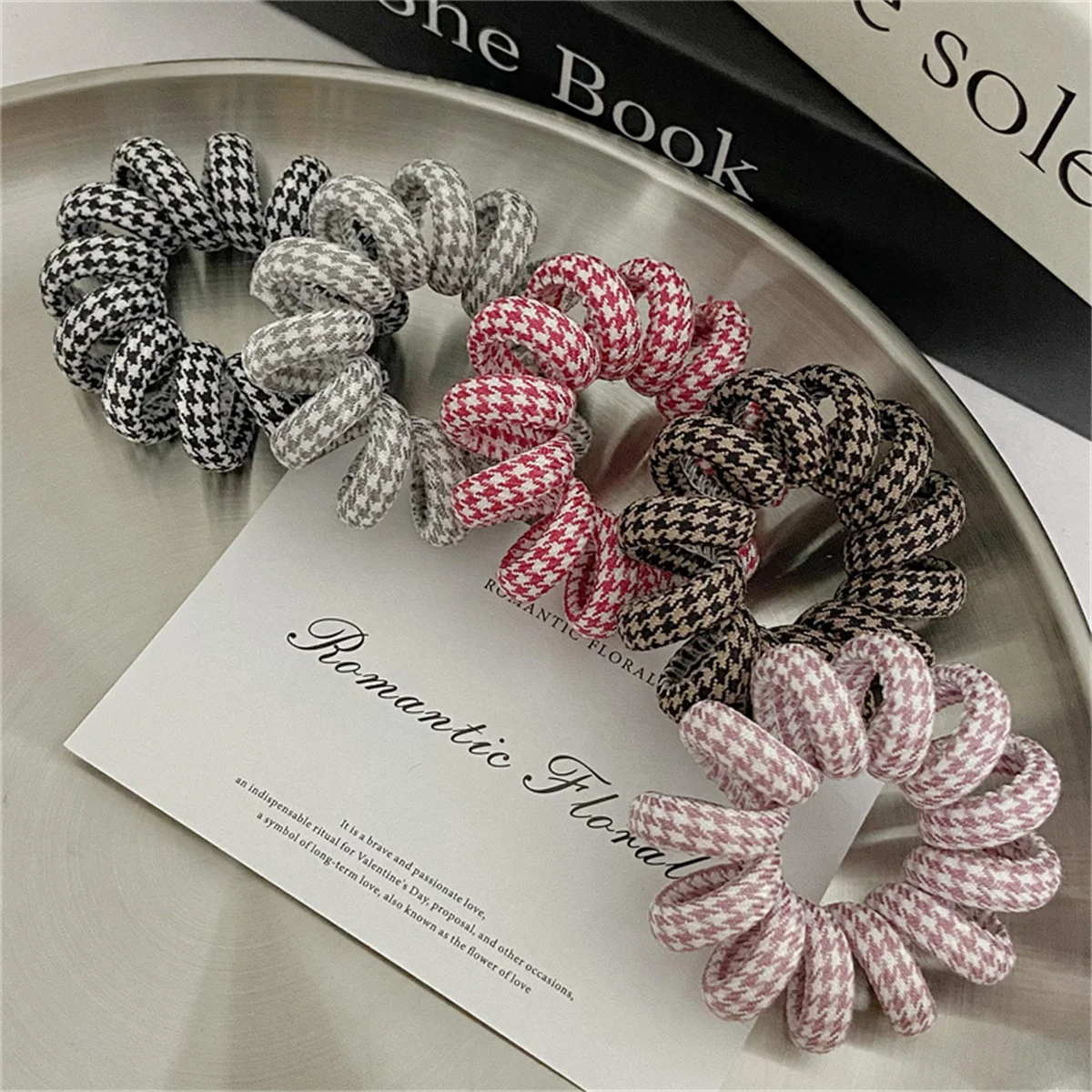 New Spiral Hair Ties Telephone Cord Scrunchies Colorful Plaid Grid Rubber Elastic Hair Band Ponytail Holder Women Accessories