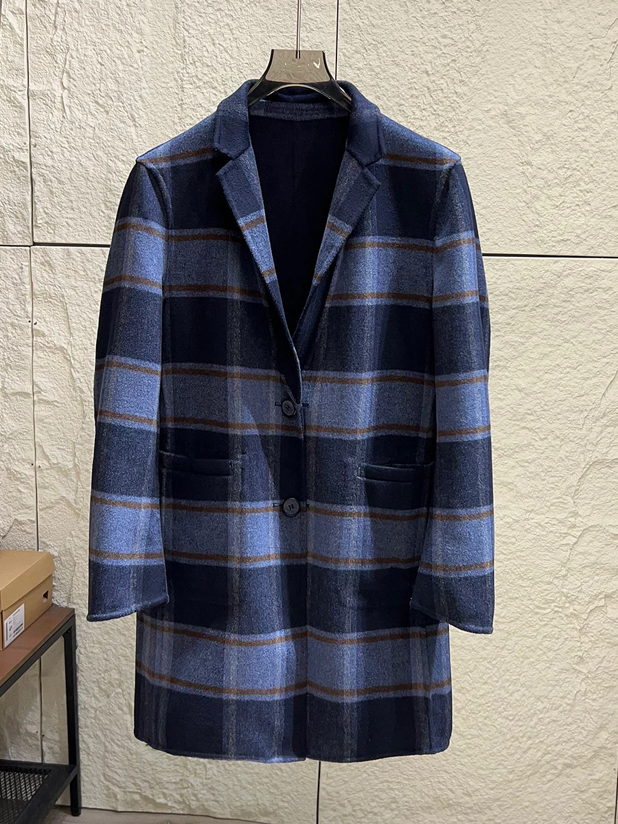 High-End Double-Faced Woolen Coat 54% Merino Wool Handmade Men's Mid-Length Business Casual Style for Autumn Winter