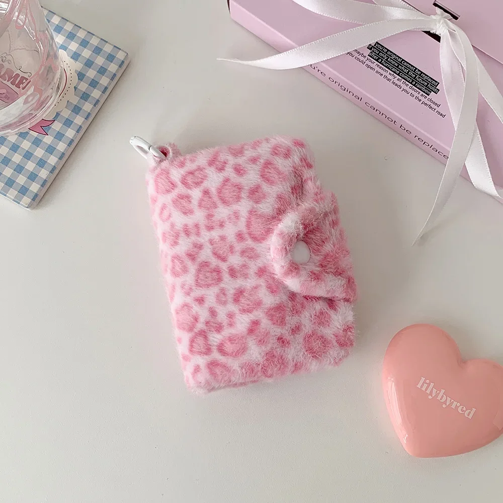 محفظة نقود معدنية من القطيفة بطبعة الفهد، حامل بطاقة هوية الطالب اللطيفة، محفظة صغيرة محمولة للفتيات