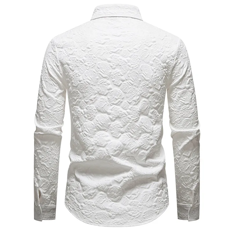 New Fashion Embossed Fabric Design Men's Long Sleeve Shirt Spring Casual Solid Business Office Shirts Male Party Nightclub Shirt