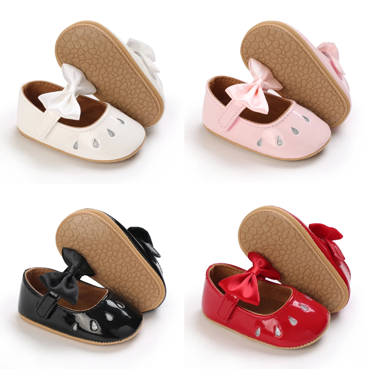 귀여운 아기 소녀 공주 신발 PU 가죽 부드러운 안티 슬립 아기 신발 0-18M 첫 번째 운동화
