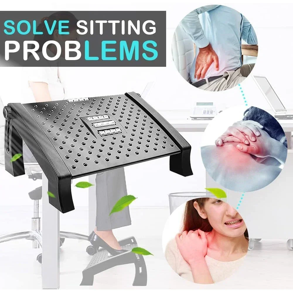 Under Desk Footrest with Massage Surface Ergonomic 6 Height Position Adjustable Foot Stool Firm Non-Slip Leg for Home Office Car