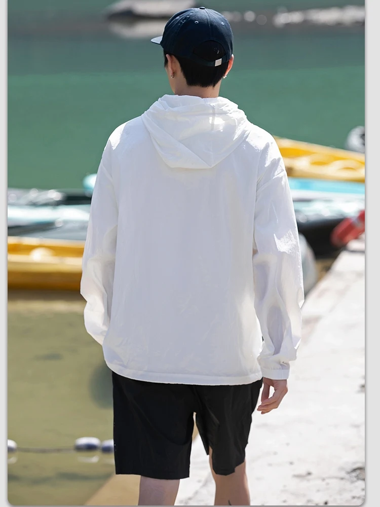 เสื้อแจ็คเก็ตกันแดด UPF50 น้ำหนักเบา ระบายอากาศได้ดี สไตล์ลำลอง มีฮู้ด สำหรับผู้ชาย ฤดูใบไม้ผลิ ฤดูร้อน ผ้าบาง สีพื้น