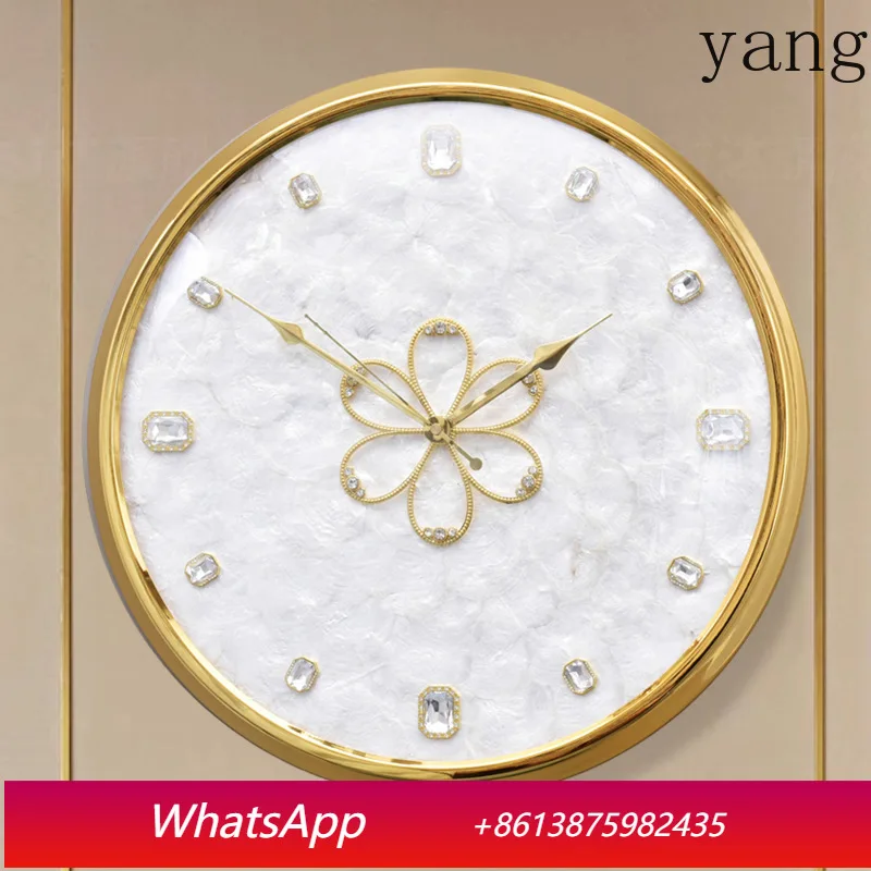 YJQ 18 inch light luxury living room diamond clock art home decoration shell silent clock