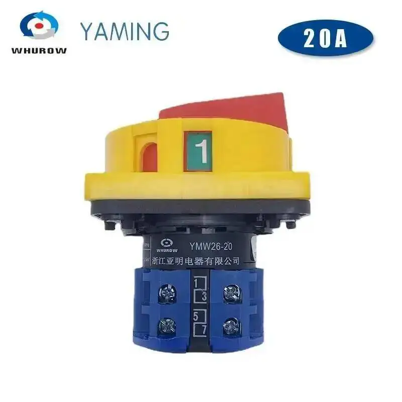 Interruptor Rotativo de Leva con Candado de 660V 20A, Placa Grande, Posición OFF-ON, 2 Posiciones, 4 Polos, 8 Terminales, Selector Principal, Parada
