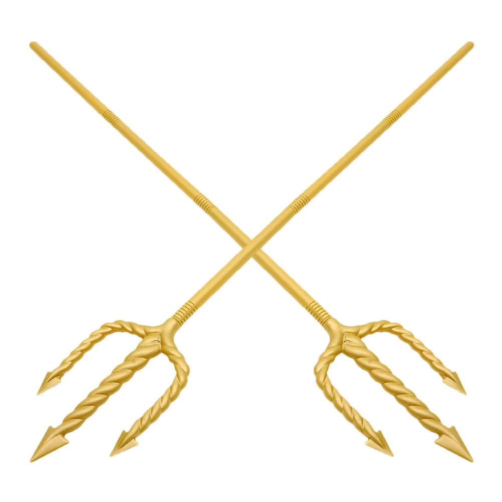 

2Pcs Spiral Staff Golden Mythical Trident Prop Halloween Costume Accessory Devil Cosplay Staff