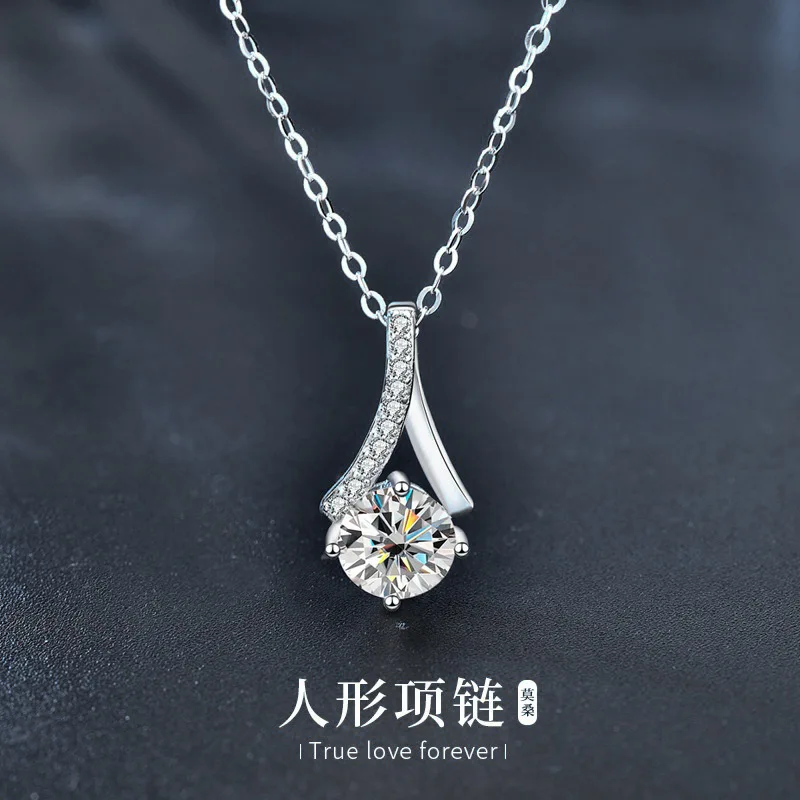 

925 sterling silver necklace wholesale women's 1-carat simulated diamond accessory Mozambique diamond pendant
