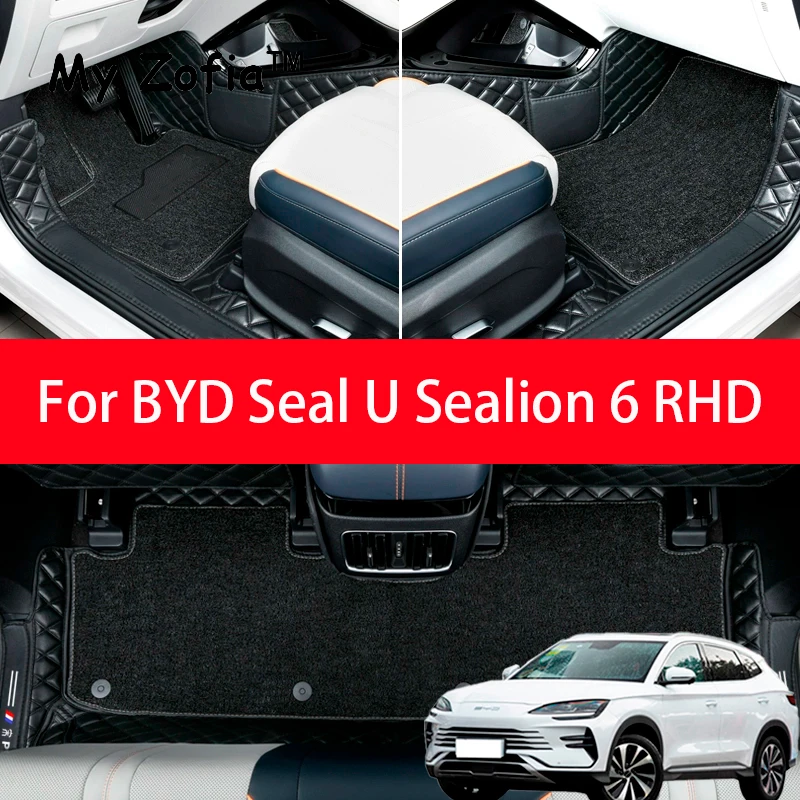 

For BYD Seal U Sealion 6 Song Plus 2024 2025 RHD Car Floor Mats Carpet PU Leather Foot Pad Interior Floorliner Auto Accessories