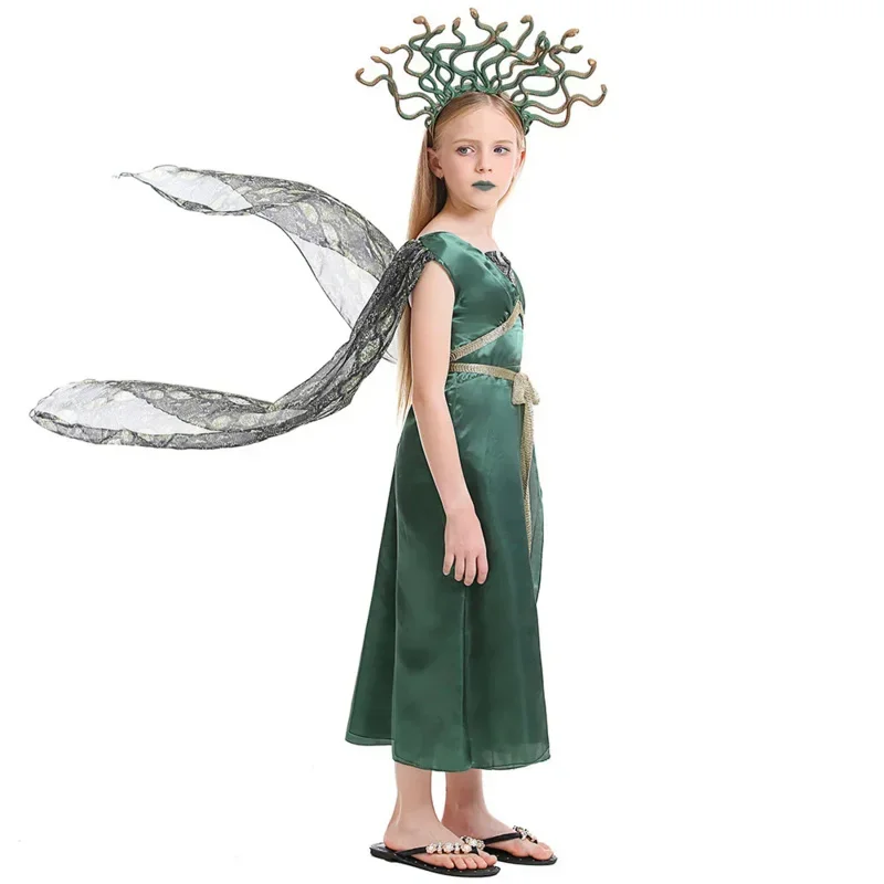 Girl Cosplay Costumes Greek Mythology Medusa Gorgon Dress Headdress Kids Halloween Performance Outfit MN5