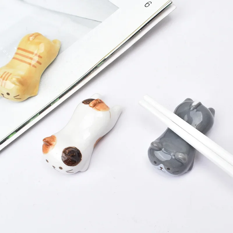 Japanese Style Underglaze Ceramic Cute Cat Chopstick Holder Tableware Restaurant Simple Oval Spoon Bracket Dinnerware New 젓가락받침