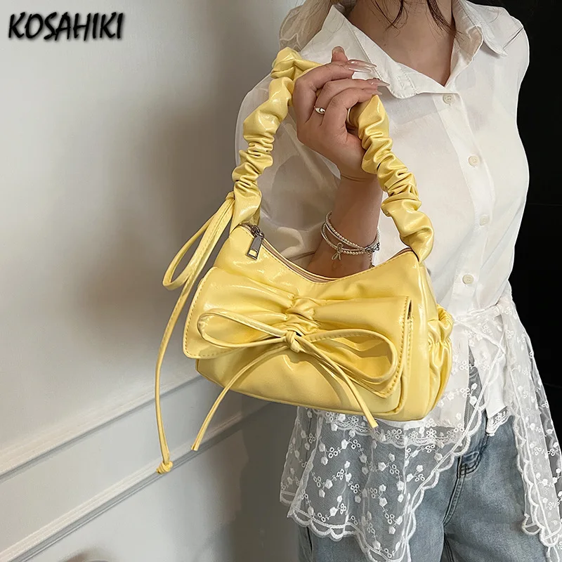 

Sweet Y2k Aesthetic Pleated Bow Crossbody Bag Casual Fairy Travel Women's Handbags Fashion Kawaii Girls All Match Shoulder Bags