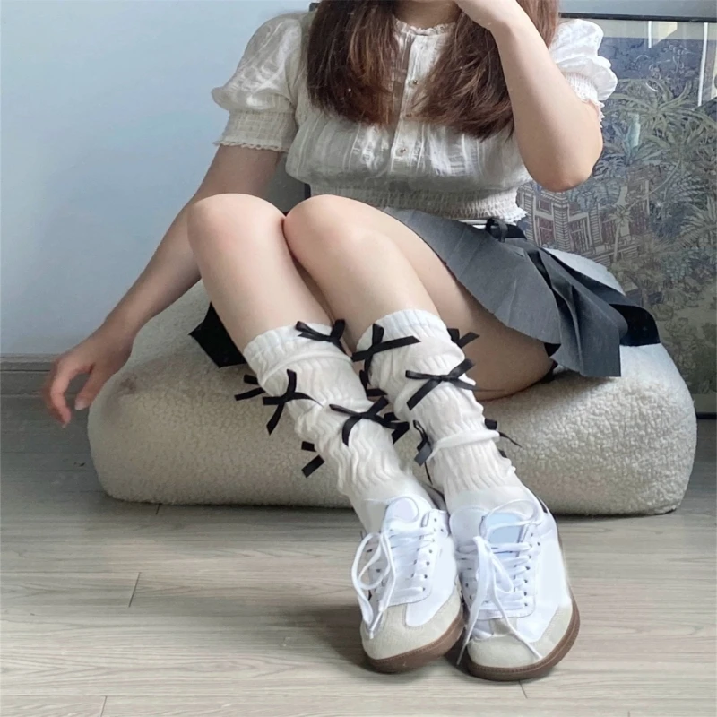 

Women Calf Socks Bow Socks Loose Socks Solid Ballet Style Ankle Socks Simple Middle Tube Socks Streetwear Gift