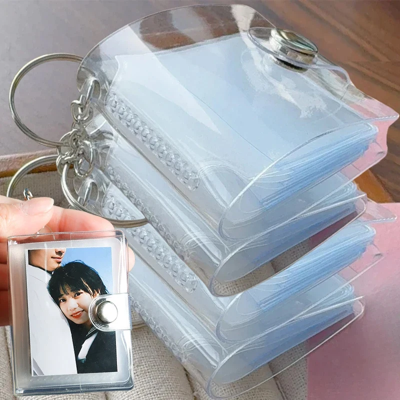 2026 New Mini Photo Album Women 1/2 Inch Storage Photo Card Holder Portable Pocket PVC Album with Keychain Backpack Keyring