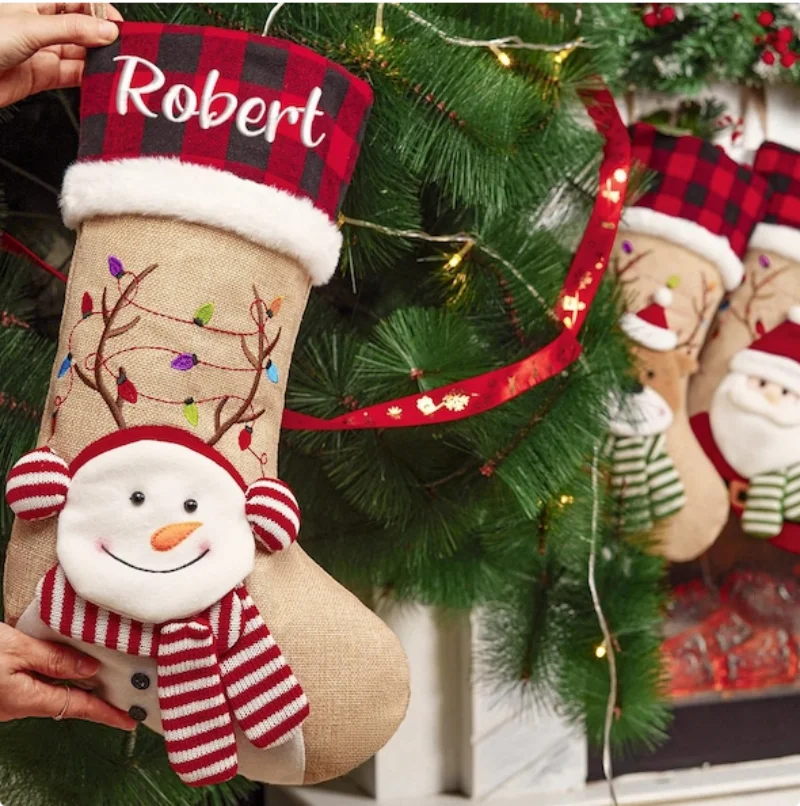 

Customized Embroidery Christmas Stockings Fireplace Hanging Xmas Stockings for Family Decorations Holiday Party Decoration