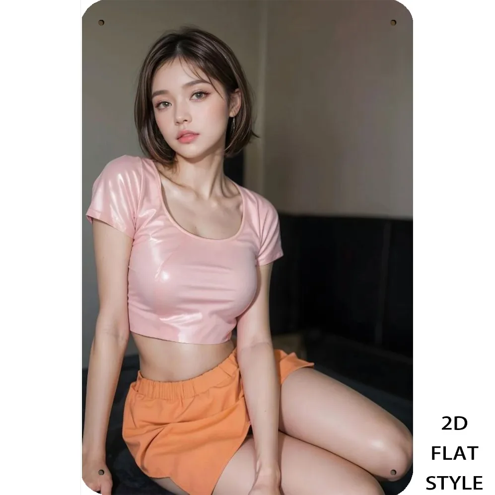 2D Flat Style Fashion Women Figure Metal Tin Sign Vintage Iron Painting Wall Decor for Room Pub Man Cave