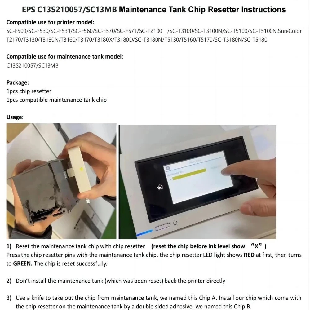 Imagem -06 - Reinicializador de Chip de Tanque de Manutenção para Epson sc F500 F530 F531 F560 F570 F571 T2100 T3100 T5100 T2170 T3170 T5170 Sc13mb C13s 210057