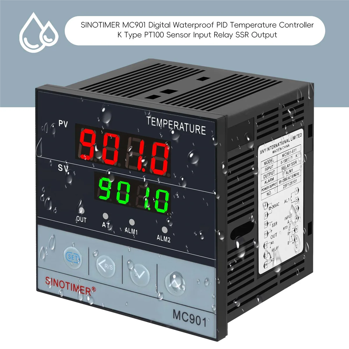 MC901 Digital Waterproof Temperature Controller K Type PT100 Sensor Input Relay Output