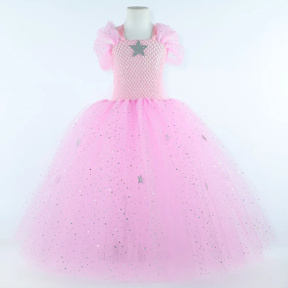 فستان Wicked Glinda The Good Witch للأطفال باللون الوردي اللامع من Glenda توتو للفتيات لحفلات الهالوين وأعياد الميلاد وحفلات الأميرة