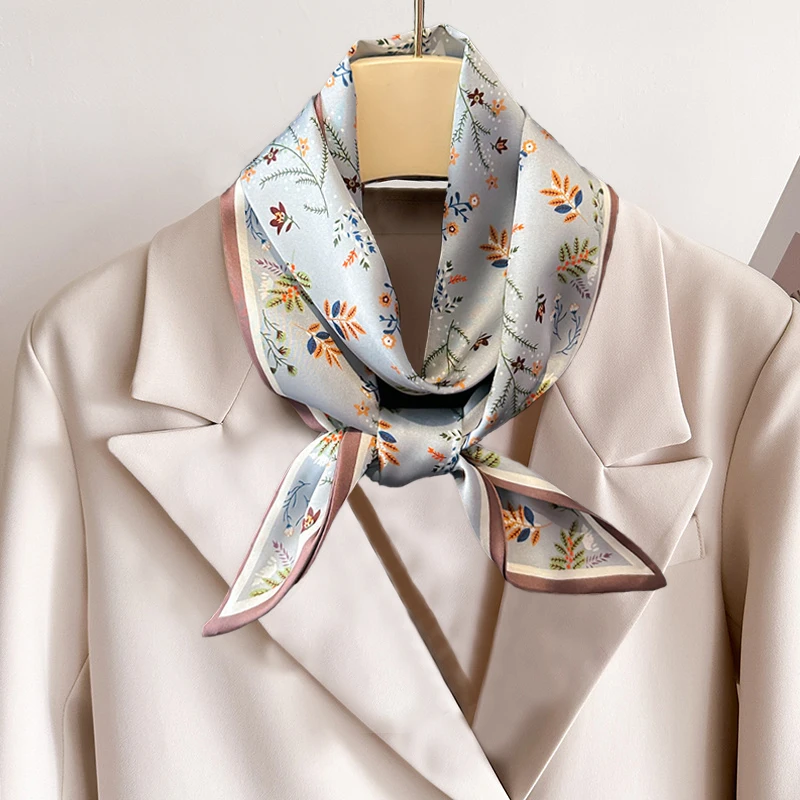 

Разноцветный новый женский шелковый шарф с принтом, шаль, модные роскошные длинные узкие маленькие шелковые шарфы, женская повязка на голову, платок