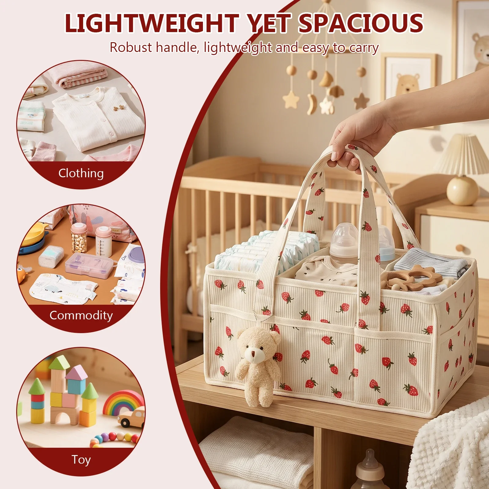 Baby Nappy Wipe Basket Organizer Portable Felt Nursery Storage Bin with Compartments & Handle Foldable Changing Table Organiser view 6
