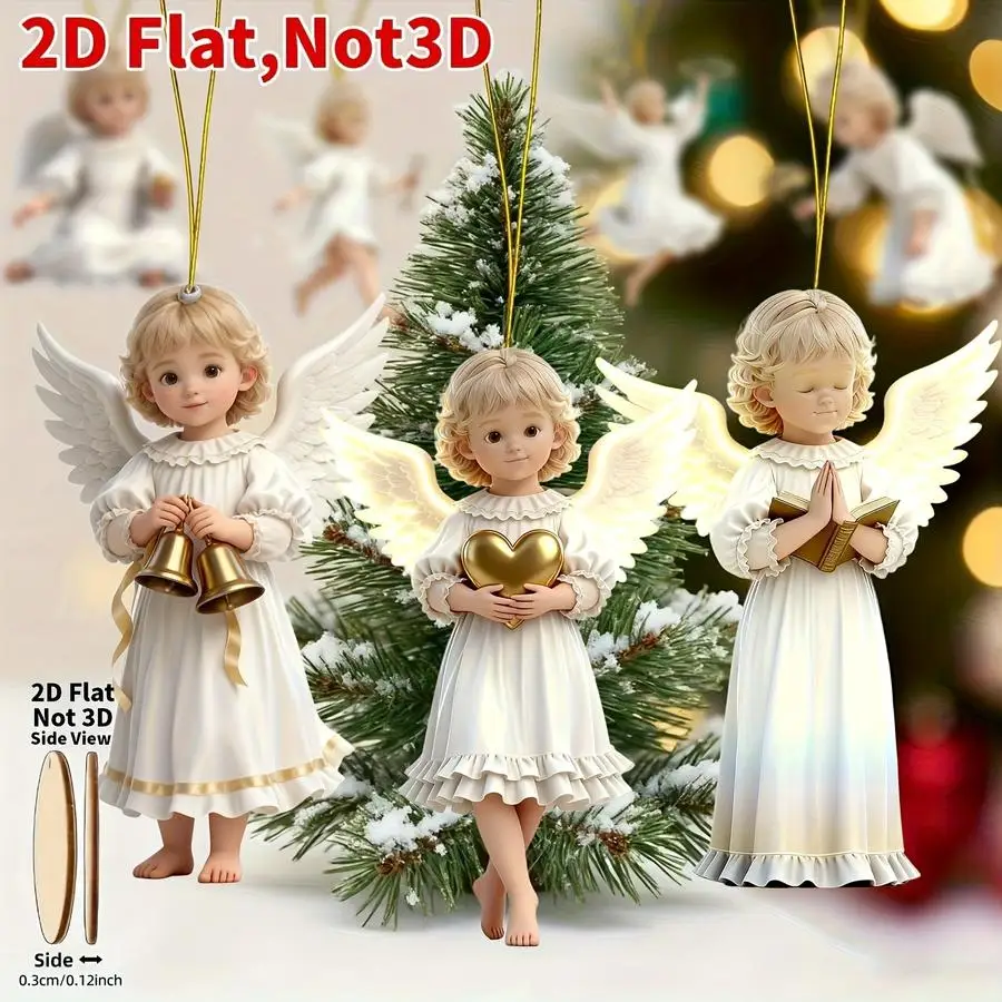 1/5/10/20/50/100pcs 2D Flat, 10-Piece Vintage Angel Ornament Set, Artificial Wood Hanging Decorations for Halloween, Thanksgivin