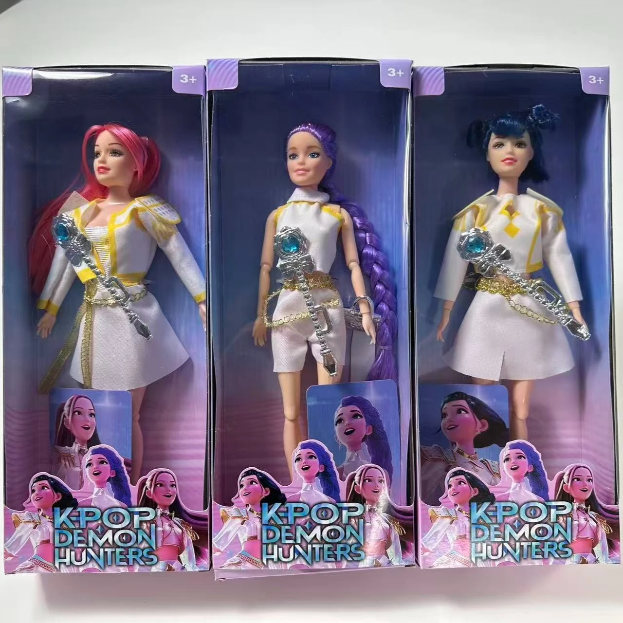 دمى مجموعة Hot Kpop Demon Hunter Girl - ميرا، رومي، زوي مع لعبة موسيقى أغنية موضوعية، هدية عيد ميلاد للفتيات