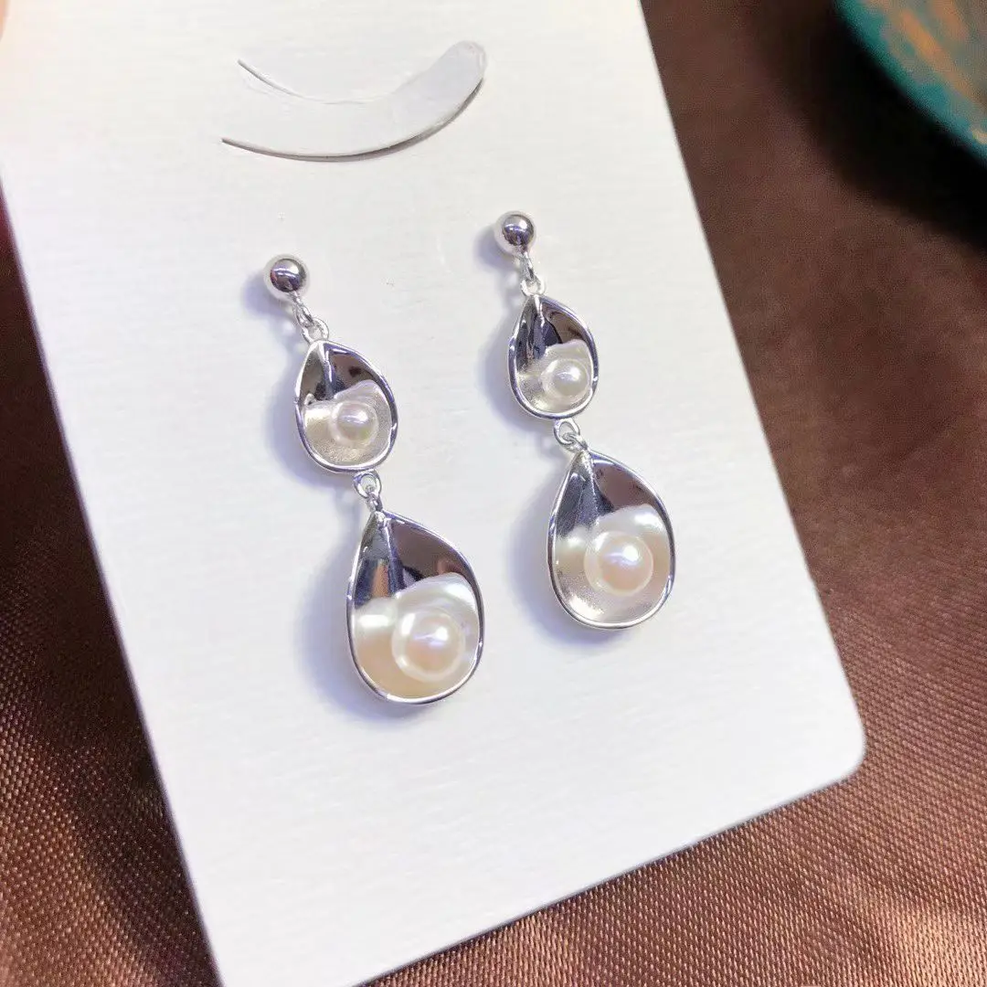 

Wholesale S925 Sterling Silver Earrings Mount Findings Settings Base Mounting Parts Accessory for 3-5mm Pearls 5 pairs/lot