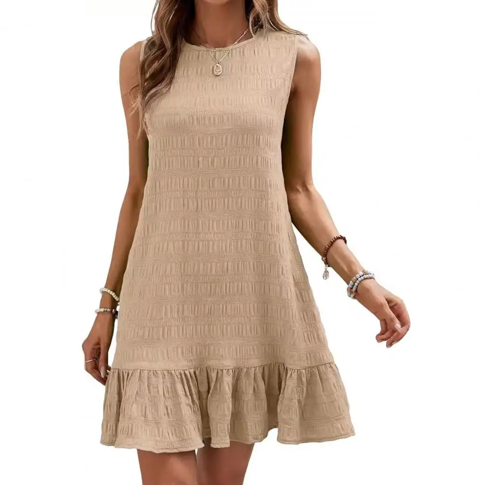 Vestido corto plisado con textura, minivestido elegante de corte en A, dobladillo plisado de retazos con volantes para ir de compras, citas de verano, informal